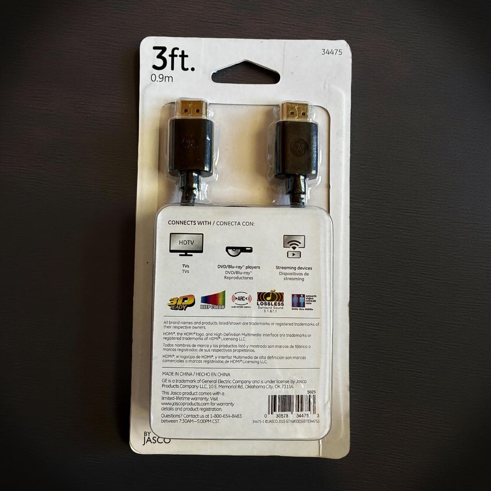 GE Black HDMI Cable - 3ft - Picture 2 of 2